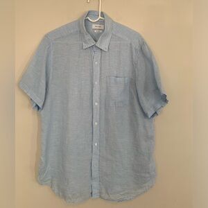Porter & Ash Men's 100% Linen Light Blue Casual Button Down Shirt Size XL
